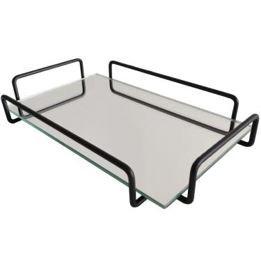 Imagem de Bandeja Retangular Espelhada 26x17cm Bandeja Decorativa Pequena Preta Fosca