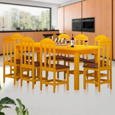Imagem de Mesa De Jantar 8 Lugares Estofados Madeira Maciça Safira Cerejeira Shop JM