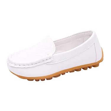 Imagem de Mocassim infantil infantil meninos meninas macio slip on sapato plano sapato barco sapatos casuais adaptáveis para (branco, 32)