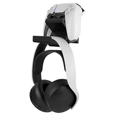 Imagem de Linkidea Suporte para controle de gamepad duplo e suporte para fone de ouvido, gancho de suporte de fone de ouvido para jogos PS5 Xbox ONE Controle de jogo Pulse Fone de ouvido 3D (preto)