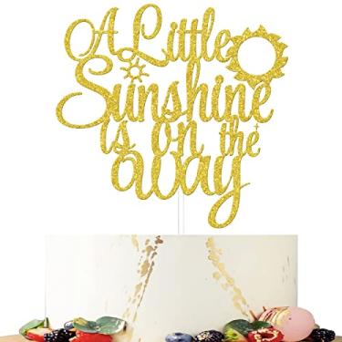Imagem de Enfeite de bolo A Little Sunshine Is On The Way, decoração de bolo You are My Sunshine Sunshine, decoração de bolo de chá de bebê sol, revelação de gênero luz do sol, suprimentos de festa de aniversário, glitter dourado