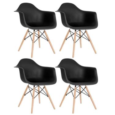 Imagem de Kit 4 Cadeiras Charles Eames Eiffel Daw Com Braços E Pés De Madeira Clara Preto