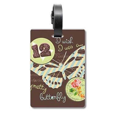 Imagem de Carimbos e borboletas com etiqueta de bagagem e cartão de bagagem, Multicolorido.