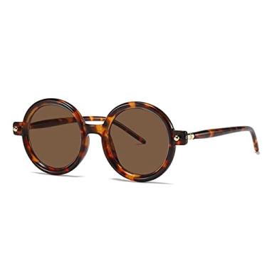 Imagem de Óculos de sol redondos arco-íris vintage para mulheres design fashin rebite gradiente óculos de sol masculinos armação de óculos, chá de leopardo, tamanho único