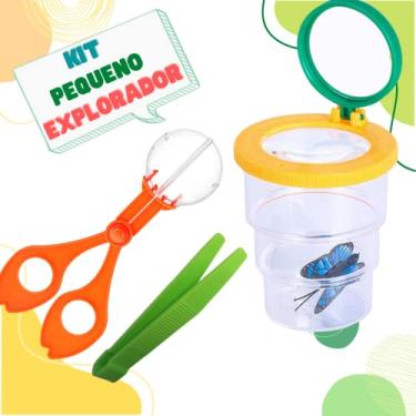 Imagem de Kit Pequeno Explorador: Pote para observação com 2 Lupas + Tesoura bola + Pinça