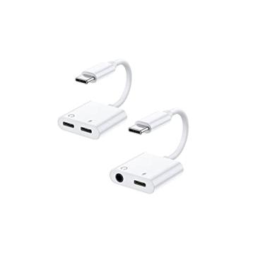 Imagem de Pacote com 2 adaptadores de carregamento de fone de ouvido USB-C para 3,5 mm e USB-C duplo, divisor de fones de ouvido YCSSSD tipo C, áudio USB-C e carregamento PD para Samsung S21 S20, Note 20 10, iPad Pro, Pixel 2 3 4 5 XL, branco