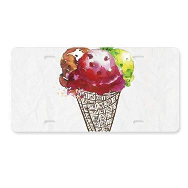 Imagem de DIYthinker Placa de licença de sorvete, folhas de aquarela, decoração de carro, acessório de aço inoxidável