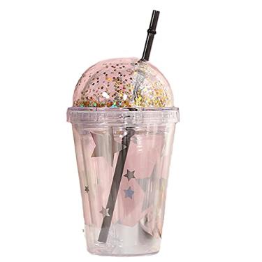 Imagem de Caneca de viagem floral com garrafa de água com glitter de canudo copo de flor roxa copo de festa copo de gelo para aniversário de piquenique (estrela 2, 380 ml)