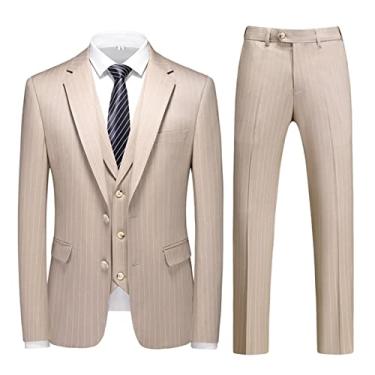 Imagem de Conjunto de blazer masculino de casamento com dois botões elásticos casacos esportivos slim fit separado ternos de 3 peças, cáqui, GG (52)