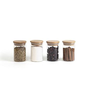 Imagem de KIT 4 POTES DE VIDRO HERMÉTICO C/TAMPA DE BAMBU 250ML