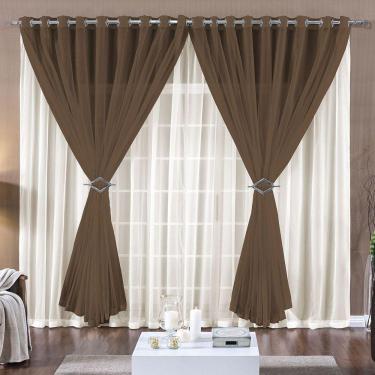 Imagem de Cortina Paula 2,00M X 1,70M Tabaco Tecido Voal Leve Clean Para Sala Ou Quarto
