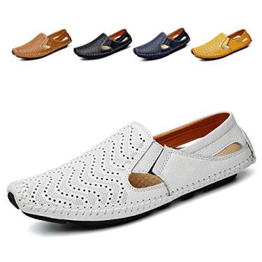 Imagem de Noblespirit sapato masculino para dirigir sapato de couro moderno chinelo casual sapato mocassim no verão, White 2, 9.5
