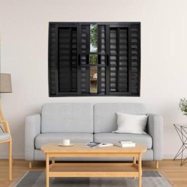 Imagem de Janela Veneziana de Alumínio 6 Folhas 120 x 120cm Linha 25 com Grade Esquadrias Bergamo Preto