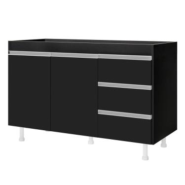 Imagem de Balcão Gabinete Lux Para Pia de 120cm 100% MDF Sem Tampo 02 Portas e 03 Gavetas Preto - Desk Design