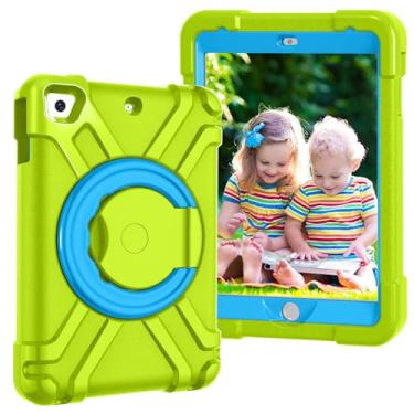 Imagem de AKABEILA Capa de tablet para Apple iPad Mini 1/2/3, capa resistente para crianças com suporte, leve, à prova de choque, compatível com crianças, verde grama + azul