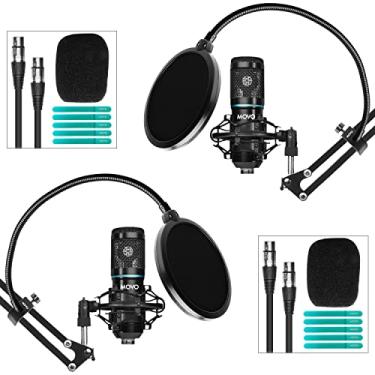 Imagem de Movo Kit de microfone condensador cardioide universal com 2 unidades com suporte de microfone articulado para braço de tesoura, suporte de choque e filtro pop pescoço de ganso – Conjunto de equipamentos de estúdio doméstico para YouTube, podcast, transmissão, ASMR