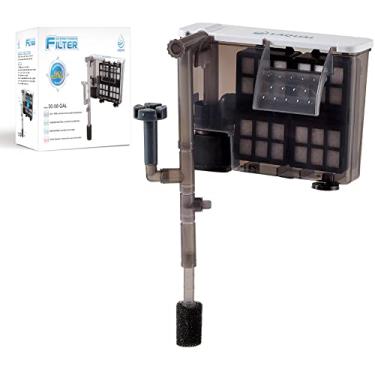 Imagem de LAQUAL Filtro de aquário com escumadeira de superfície, filtro de aquário pequeno de 30-50 galões, contato completo e filtragem de 3 camadas, silencioso e eficiente, design de cascata para aumentar o