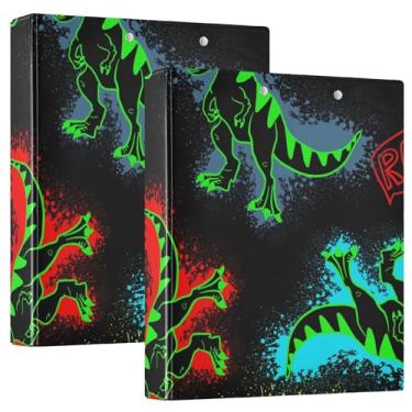 Imagem de Fichário de caderno de três anéis de 3,8 cm com capa de bolso, pacote com 1/2 para tamanho carta (28 x 21,6 cm), 200 folhas sem costura, estampa de dinossauro, camisetas têxteis