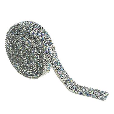 Imagem de Hahiyo Crystal AB Fita de Strass Cola Térmica Reutilizável Stretch Bling Wrap Roll Sparkles 1,5 cm Bastão de Passar 1 Peça Multifuncional para Espelho Caixa de Joias Bolos Decorar Artes Artesanato