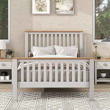 Imagem de Estrutura de cama plataforma de tamanho completo com suporte de ripas de madeira de carvalho sem necessidade de mola de caixa fácil montagem sem colchão, cinza 200 x 103 x 109 cm