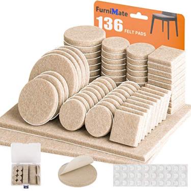 Imagem de Blocos de móveis com 136 peças autoadesivos, almofadas de feltro bege, protetores de chão com 5 mm de espessura, protetores de chão para pés de cadeira com capa e 30 amortecedores de borracha para pisos de madeira, azulejo, madeira