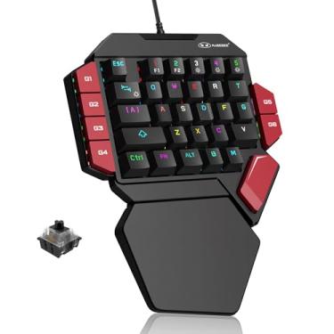 Imagem de MageGee Teclado profissional para jogos com uma mão, retroiluminado RGB de 35 teclas, mini teclado mecânico com interruptor preto para PC Gamer, suporta 6 teclas macro - preto/vermelho
