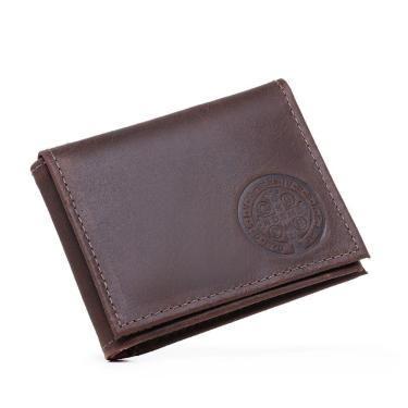 Imagem de Carteira Em L Couro Alta Qualidade Porta Cartao Documentos Cedulas Estampa Medalha São Bento