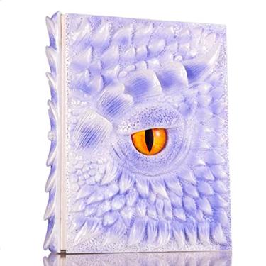Imagem de AILEADING Caderno de dragão 3D Olho de dragão em relevo, caderno de escrita com gravura em resina, diário retrô, bloco de notas diário feito à mão, presentes para mulheres e homens, A4/400 folhas A4/200 folhas (A4, roxo)