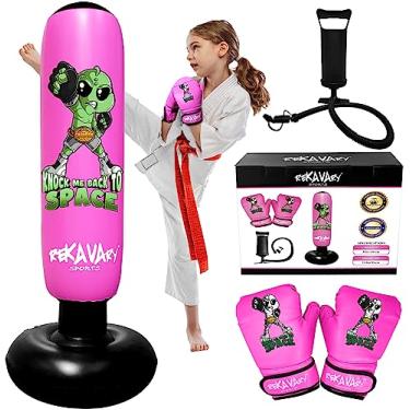 Imagem de Saco de pancada para crianças – 1,77 m e 3" Alien Fighter kit combo saco de pancada inflável com luvas de boxe infantis, uma bomba e kit de reparo. Bolsa de boxe para retorno imediato