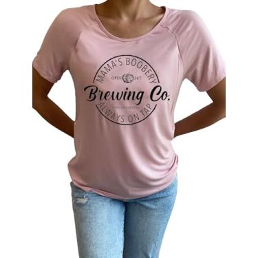 Imagem de Camiseta feminina para gestantes cores confortáveis para amamentação e amamentação camiseta Mama's Boobery Always On Tap Tops, Rosa 2, P