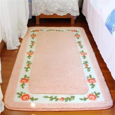 Imagem de Tapete de área floral macio lavável elegante tapete rosa desgastado antiderrapante para sala de estar tapete felpudo para quarto (80 cm x 129 cm, rosa)