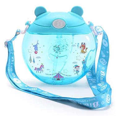 Imagem de viva story Garrafa de água Donut infantil com canudo com alça de ombro ajustável portátil para piquenique copo de plástico à prova de vazamento para viagem (azul, 500 ml)