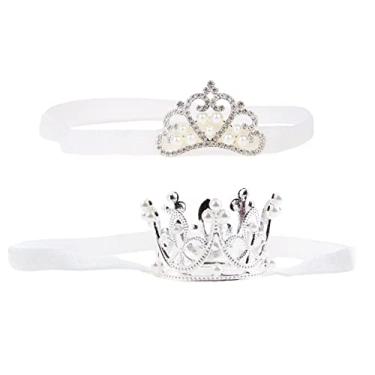 Imagem de Nishine Conjunto de 2 tiara elástica para bebês com coroa de princesas e tiara, normal, Plástico, Pérola