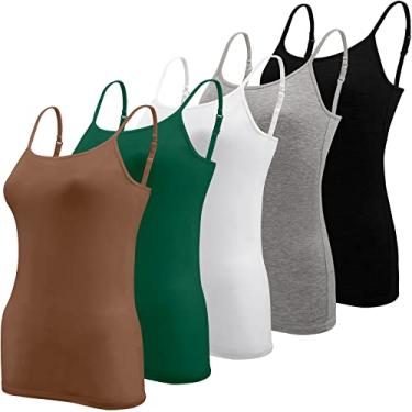 Imagem de BQTQ 5 peças de camiseta regata feminina com alças finas básicas, Preto, branco, cinza, verde floresta, caramelo, G
