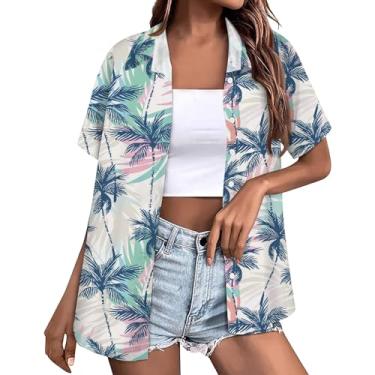 Imagem de Camiseta feminina macia e legal de verão, estampa tropical floral, gola V, camiseta de verão de manga curta para mulheres 2017, Azul claro, 3G