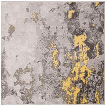 Imagem de SAFAVIEH Adirondack Collection ADR134H Tapete moderno abstrato sem queda para sala de estar, quarto, decoração de área, 10 x 10 cm, cinza/amarelo