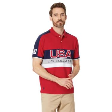Imagem de U.S. Polo Assn. Camisa polo masculina de manga curta com estampa colorida colorida, Motor vermelho, P