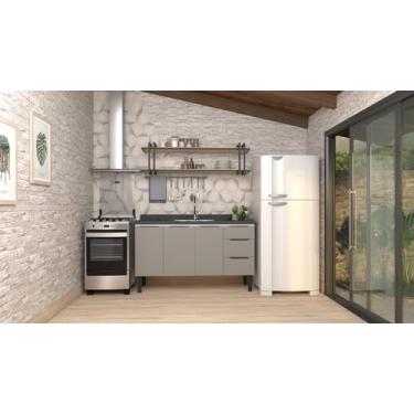 Imagem de Gabinete Armário Cozinha Jupter 1.50 Mt 100% Aço Galvanizado P/Pia -Balção 150 cm -3 Portas- 3 Gavetas -Cinza