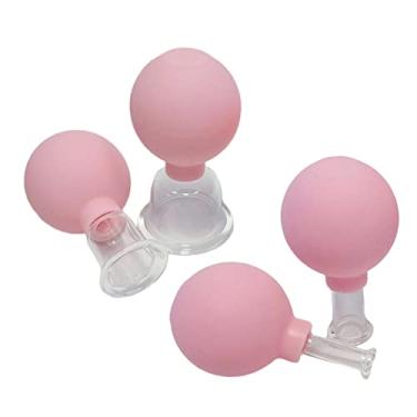 Imagem de Conjunto de copos de ventosas a vácuo de vidro PVC rosa para massagem para celulite rosto corpo olhos silicone desintoxicante drenagem linfática mulheres homens casa spa fácil de usar 4 peças