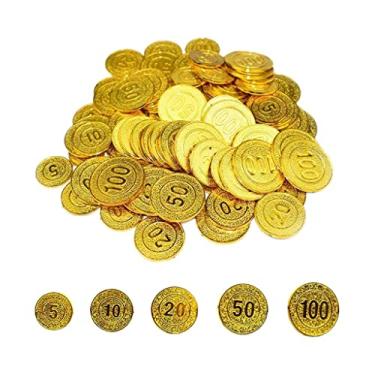Imagem de Conjunto de 100 fichas de pôquer de cassino pirata - moedas de plástico para jogos, aprendizado e festas - 5 10 20 50 100 denominação - Moedas redondas de dois lados - ótimo para decorações de festa