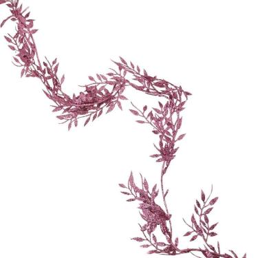 Imagem de Galho Folhagem Ramificado Glitter Rosa Natal 1,75 metros - Art Christmas