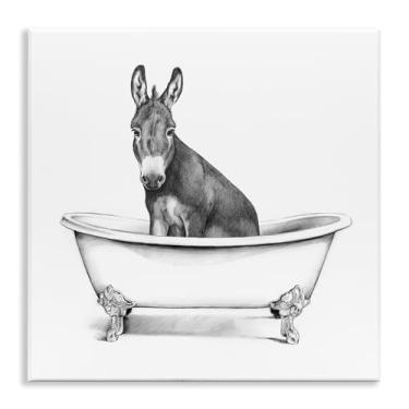 Imagem de Stupell Industries Burro em garra Tub Farm Animal Banheiro Sketch, Placa de parede, 30,5 x 30,5 cm