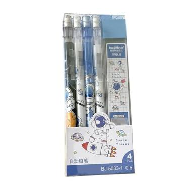 Imagem de Lápis de núcleo contínuo de desenho animado de 0,5 mm sem afiar, desenhar e escrever Caixa automática de lápis astronauta 2B (4 canetas + 1 refil de caneta)