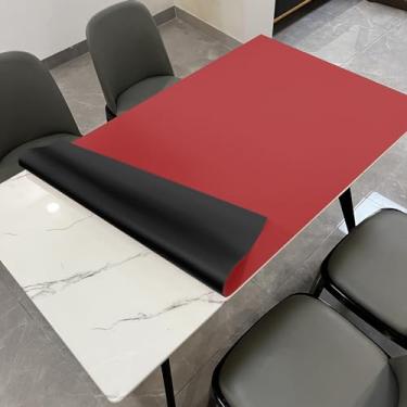 Imagem de Zinkooat Capa de mesa de couro, 1,8 mm de espessura, protetor de mesa de 90 x 28 cm, protetor de mesa para mesa de sala de jantar, capa de mesa de jantar, protetor de mesa (preto + vermelho vinho,