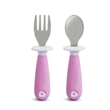 Imagem de Kit Talher Garfo/Colher Roxo Infantil Munchkin Fofo e Divertido
