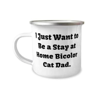 Imagem de Linda caneca bicolor Cat 340 g, I Just Want to Be a Stay at Home Cat Dad, presente para amantes de gatos, presentes baratos de amigos