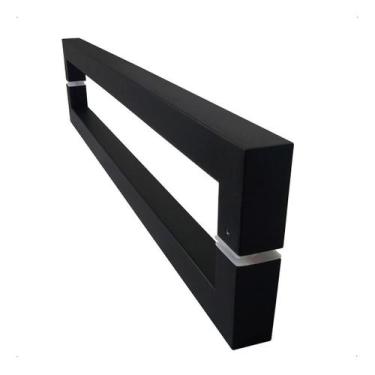 Imagem de Puxador Porta Duplo Quadrado Preto Fosco 60cm Em Aço Inox - Decorplace