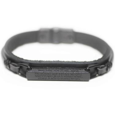 Imagem de Pulseira Couro Masculina Pai Nosso - Black Edition - Vorax Acessórios,