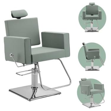 Imagem de Cadeira de Barbeiro Cabeleireiro Reclinável Estofada Square Class Verde - Dompel