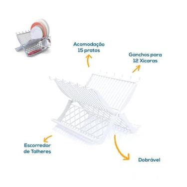 Imagem de Escorredor De Louça Dobrável Prato Porta Talheres Copo Xicaras - Branc